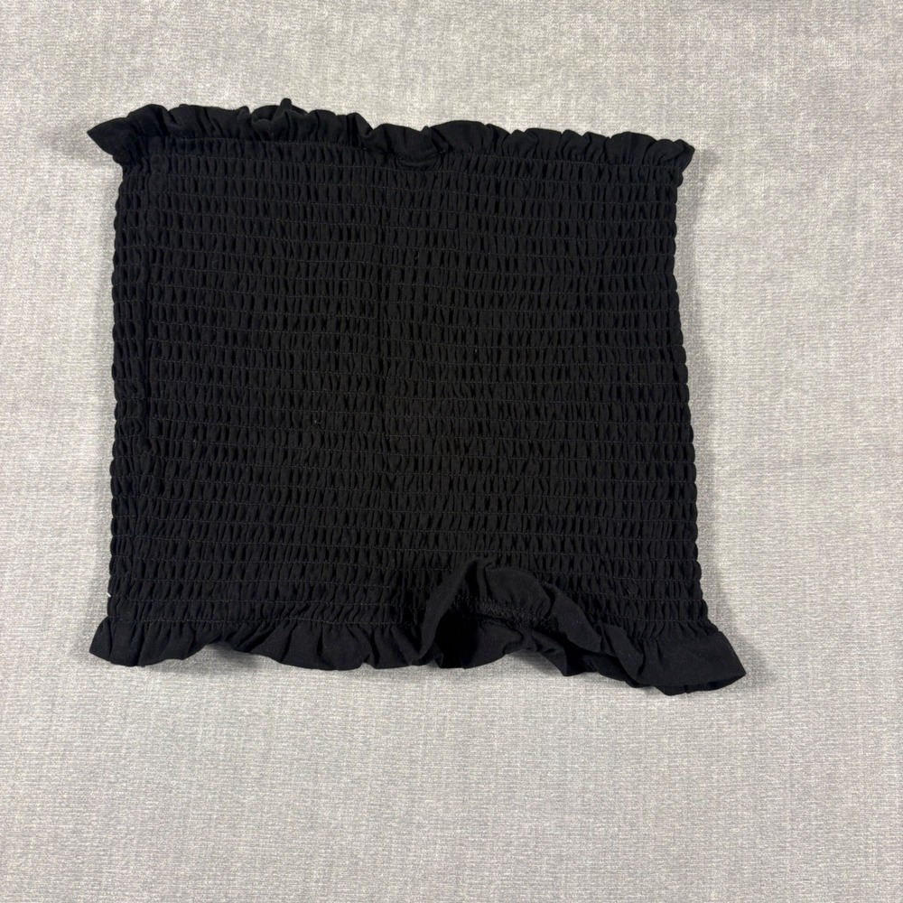 H&M Black Smocked Tube Top Strapless Ruffle Trim Crop Top NWT Small